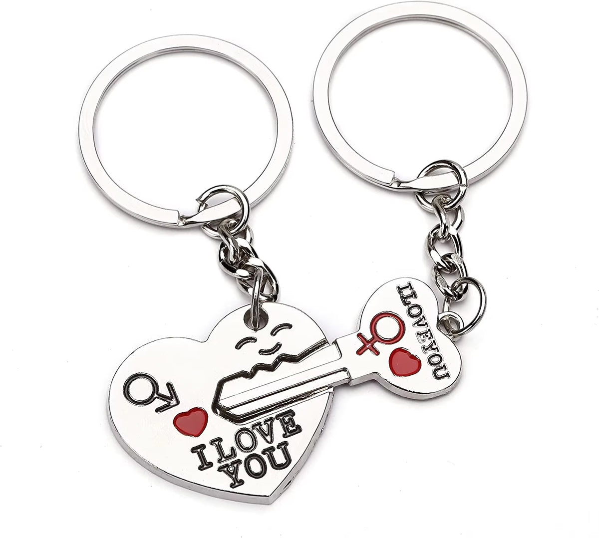 2Pcs I Love You Key Chain Women Men Bag Pendant Couple Metal Red Heart Keychains Set for Boyfriend Girlfriend Valentine Day Gift