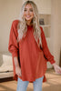 Contrast Texture Round Neck Long Sleeve Blouse