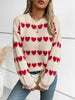 Heart Round Neck Dropped Shoulder Sweater