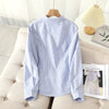 Casual Cotton Women'S Oxford Shirt 2024 Autumn New Good Quality Woman Blouse and Tops Lady White Blue Striped Shirts Clothes