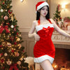 Sexy Naughty Cosplay Christmas Party Costume Strapless Velvet Satin Xmas Babydoll Short Dress Woman Santa Cute Role Play Outfit