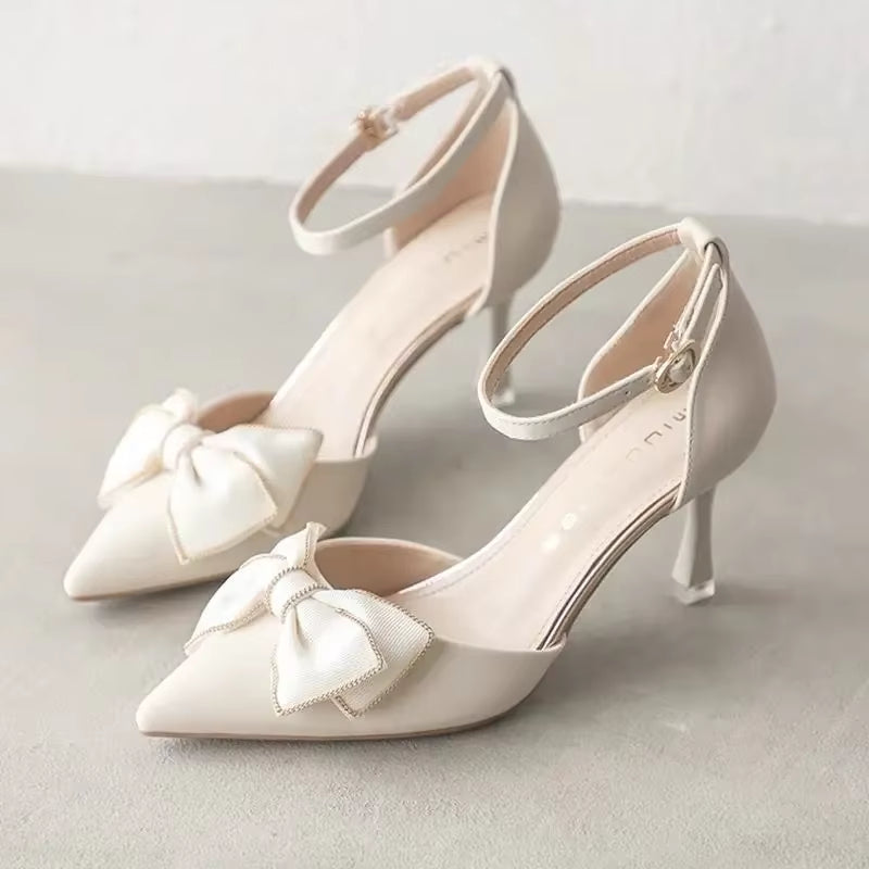 Medium Heel Heels Women'S Shoes Trend Pointed Toe Butterfly Stilettos Elegant Dress Weddings Bridal Party White Designer