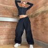 Hippie Y2K Cargo Pants Women Low Waist Sweatpant Drawstring Pockets Baggy Wide Leg Trousers Korean Vintage White Parachute Pants