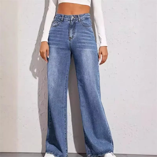 Women Fashion High Waist Jeans Washed Cat Whiskers Wide Leg Denim Pants Female Commuter Casual Loose Trousers Trend Streetwear 4