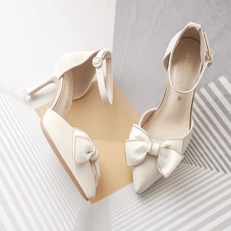 Medium Heel Heels Women'S Shoes Trend Pointed Toe Butterfly Stilettos Elegant Dress Weddings Bridal Party White Designer