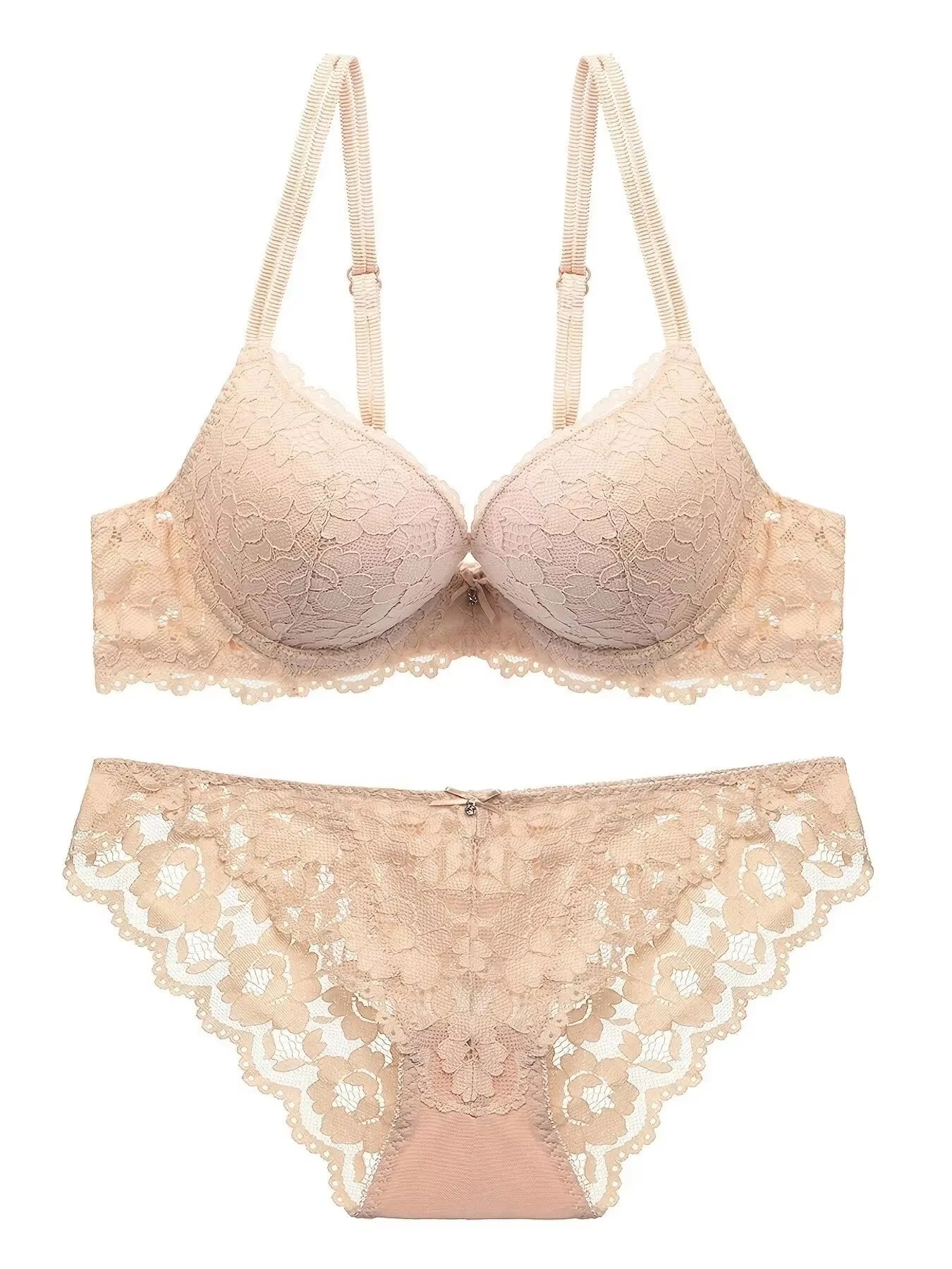 1 Set Elegant Lace Embroidery & Breathable Fabric Lingerie Set: Push-Up Bra, Drop Waist Sheer Panty - Ultimate Valentine'S Day