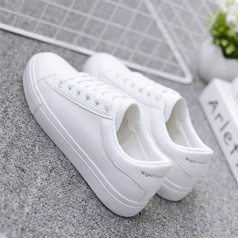 Fashion Women'S Vulcanize Shoes 2024 New in Casual Classic Solid Color PU Leather Shoes Woman Casual White Shoes Sneakers