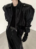 Spring Autumn Cool Handsome Short Oversized Black Pu Leather Jacket Men with Shoulder Pads Long Sleeve Zipper 2023