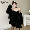 Winter Sister Party Dignified Intellectual Elegant Mature Beautiful Gentle Sweet Women'S Black Irregular Halter Dress