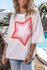 White Colorblock Star Patched Half Sleeve Oversized Tee