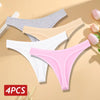 4Pcs/Set Women Cotton Panties Seamless Low Rise Thongs V-Waist Solid Color Breathable Underwear Female Soft Lingerie Intimates