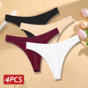 4Pcs/Set Women Cotton Panties Seamless Low Rise Thongs V-Waist Solid Color Breathable Underwear Female Soft Lingerie Intimates