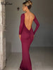 Spring Elegant Long Sleeve Backless Solid Cuched Sexy Bodycon Maxi Prom Dress Women Outfit Evening Party Festival Y2K