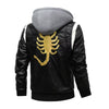 Autumn Winter Bomber Leather Jacket Men Scorpion Embroidery Hooded Jacket PU Leather Motorcycle Mens Ryan Gosling Drive Jacket