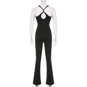 Women Sexy Jumpsuits Hollow Out Backless Sleeveless Solid Rompers Casual Bodycon Streetwear Sporty Overall Black Summer