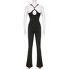 Women Sexy Jumpsuits Hollow Out Backless Sleeveless Solid Rompers Casual Bodycon Streetwear Sporty Overall Black Summer