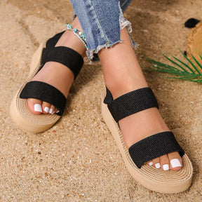 Women'S Fashion Trend Anti-Slip Wear-Resistant Pure Black Belt Soft Soled High-Heeled Sandals