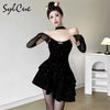 Winter Sister Party Dignified Intellectual Elegant Mature Beautiful Gentle Sweet Women'S Black Irregular Halter Dress