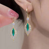 Green Crystal Golden Leaves Earrings for Women Individuality Daily Accessories Valentines Day Anniversary Birthday Jewelry Gifts