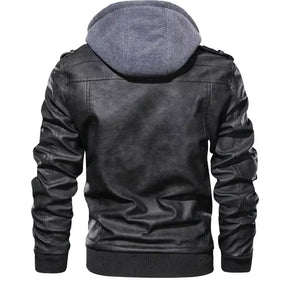 Spliced PU Leather Jackets Zipper Hooded Men Faux Leather Long Sleeve Solid Pockets Cardigan Loose Coat High Street 2024