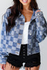 Light Blue Checkered Patchwork Button up Denim Jacket