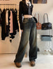 Women'S Harajuku Style Loose Wide Leg Jeans Autumn Winter Street Fashion Retro Straight Loose Denim Trousers ﻿