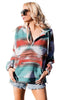 Blackish Green Aztec Print Button Up Long Sleeve Jacket