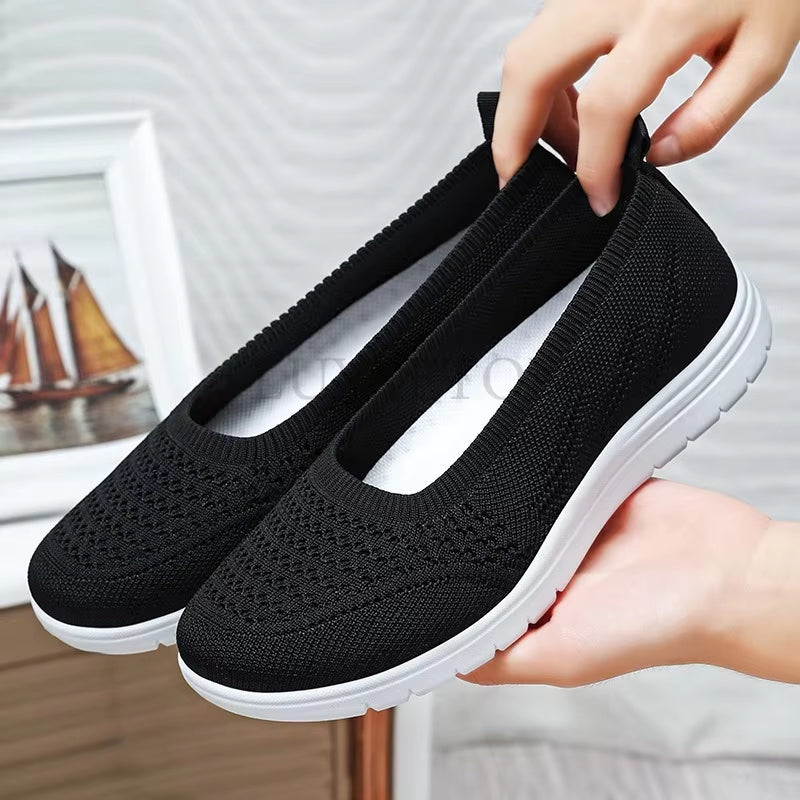 Women'S Slip on Solid Color Shoes Summer Fashion Mesh Breathable Casual Shoes Walking Non Slip Platform Sandals Flats Loafers