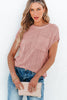 Bright Pink Lattice Textured Knit Short Sleeve Sweater