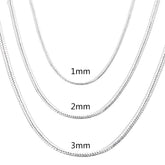 40-75Cm Silver Color 1MM/2MM/3MM Solid Snake Chain Necklace for Men Women Fashion Party Wedding Accessories Jewelry Gifts