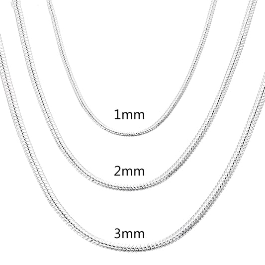 40-75Cm Silver Color 1MM/2MM/3MM Solid Snake Chain Necklace for Men Women Fashion Party Wedding Accessories Jewelry Gifts