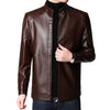 Men Faux Leather Jacket Men'S Faux Leather Motorcycle Jacket with Stand Collar Thick Warm Lining Windproof Design for Autumn