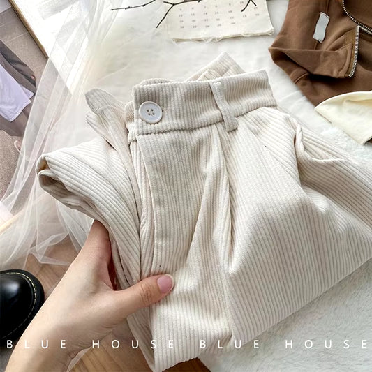 Vintage High Waist Corduroy Pants Women Classic Baggy Wide Legtrousers Korean Fashion All Match Streetwear Overalls Clothing