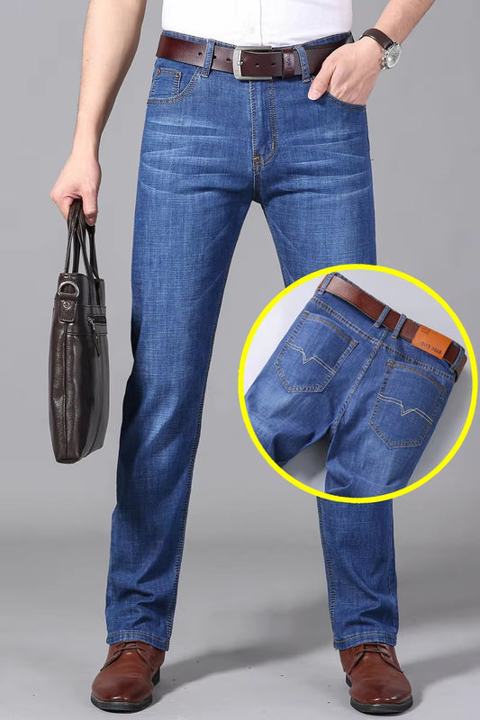 Men'S Jeans Summer Thin Pants Straight Blue Jean Baggy Casual Work Denim Pant High Elasticity Wide Leg Business Male