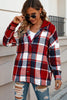 Red Printed Plus Size Plaid Button up Hooded Jacket