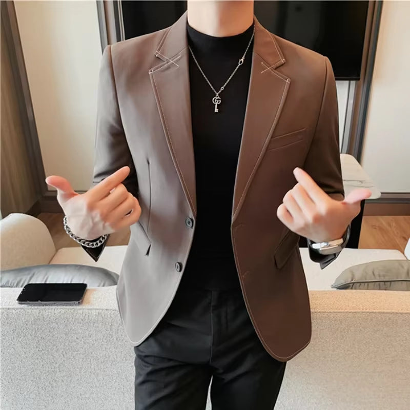 High Quality Solid Color Men'S Blazer Jacket Autumn Winter Casual Business Formal Blazer Social Wedding Banquet Party Coat 2024