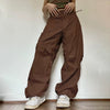 Hippie Y2K Cargo Pants Women Low Waist Sweatpant Drawstring Pockets Baggy Wide Leg Trousers Korean Vintage White Parachute Pants