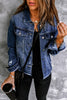 Sky Blue Lapel Distressed Raw Hem Buttons Denim Jacket