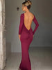 Spring Elegant Long Sleeve Backless Solid Cuched Sexy Bodycon Maxi Prom Dress Women Outfit Evening Party Festival Y2K