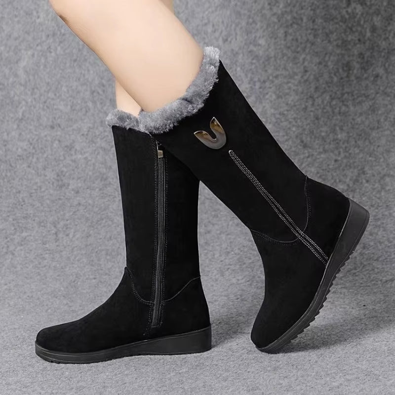 Warm Chelsea High Fur Boots Women 2022 Winter Shoes for Women Chunky Mid-Calf Plush Snow Flat Boots ZIP Fashion Botas De Mujer