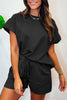 Black Sequin Heart Popping Graphic Textured 2pcs Outfit