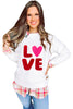 White XOXO Glitter Chenille Cable Knit Pullover Sweatshirt