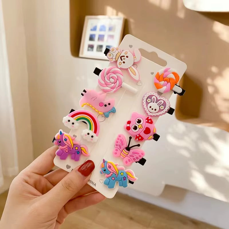 10Pcs/Set New Girls Cute Cartoon Unicorn Hair Clips Kids Lovely Hairpins Ice Cream Headband Barrettes Fashion Hair Accessories