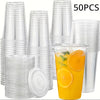 50Sets 12/16/20OZ Plastic Cups with Lids Clear Disposable Cups for Parties Iced Coffee Smoothie Milkshake Cold Drinks