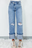 Distressed Straight Jeans with Pockets