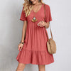 Summer Solid Dress Women Casual Bohemian V Neck Short Sleeve Ruffles Loose a Line Mini Dress Elegant Beach Party Vestidos Street