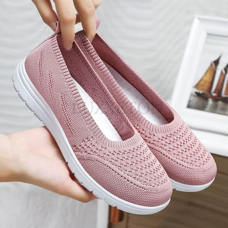 Women'S Slip on Solid Color Shoes Summer Fashion Mesh Breathable Casual Shoes Walking Non Slip Platform Sandals Flats Loafers