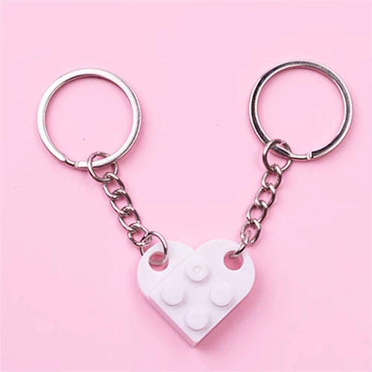 Brick Keychain for Couples Friendship 2Pcs Matching Heart Colorful Keyring Set for Girlfriend Boyfriend Valentine'S Day Gifts