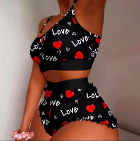 2 Pieces Set Women'S Pajama Shorts Suit Multiple Print Underwear Sexy Lingerie Camisoles Tanks Nighty Ladies Loungewear Homewear