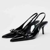 2024 Modern Office Shoes for Women Black Wedding Slingback Pointed Toe Butterfly Decoration Female High Heeled Sandals